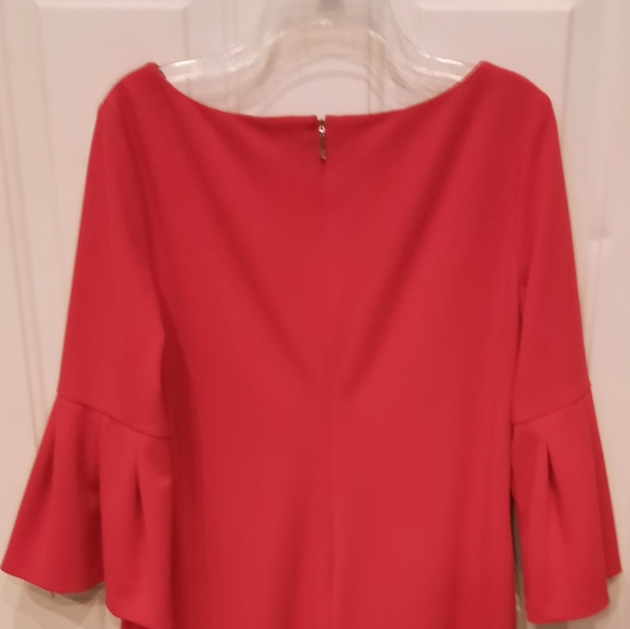 Red,knee length, dress with bell 3/4 sleeves. - Picture 3 of 4